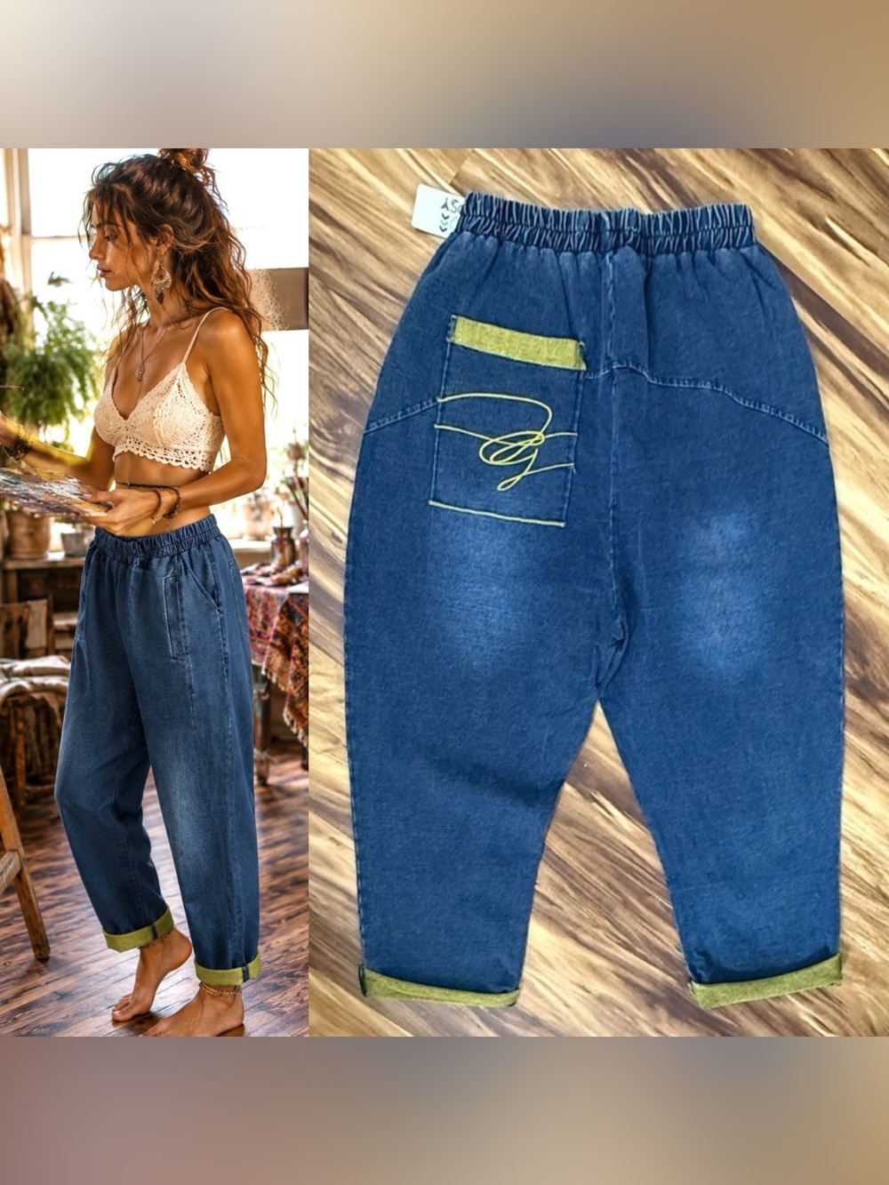 Jaded Gypsy Harem Style Denim Blue Joggers